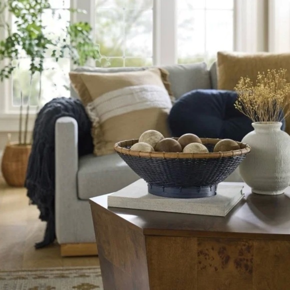 Studio McGee Round Bamboo Decorative Woven Bowl Slate Black - Picture 2 of 7